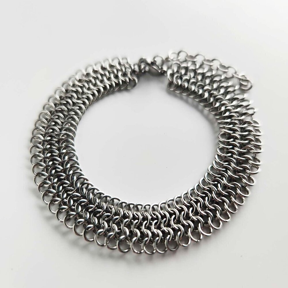 Vintage unique modern medieval dainty silver chain mail bracelet - Picture 4 of 13